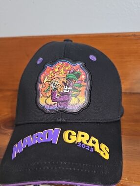 Mardi Gras 2025 Black Cap with Colorful Carnival Patch